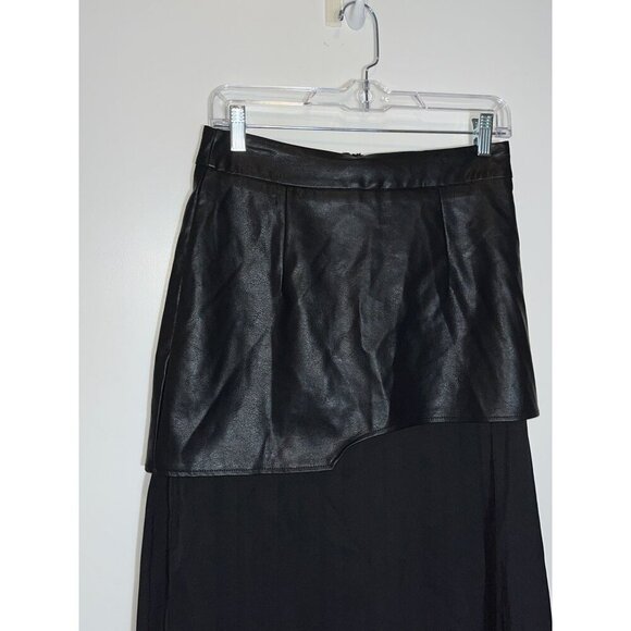 NWT Commense Asymmetric Patchwork Faux Leather Chiffon Pleated Maxi Skirt small. - Picture 3 of 10